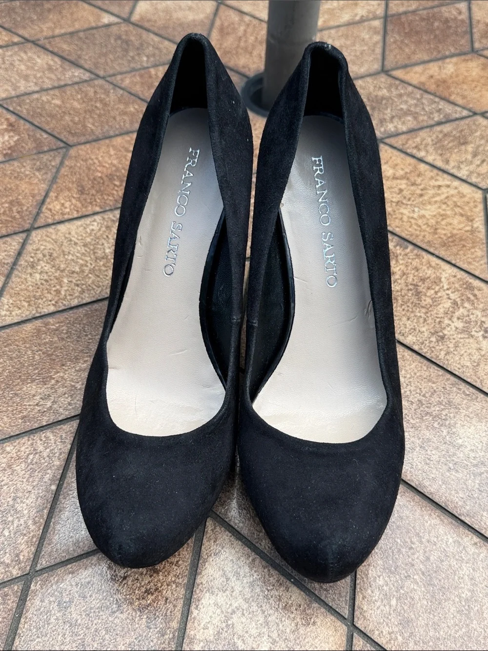 Franco Sarto Black Suede Classic Round-Toe Pumps